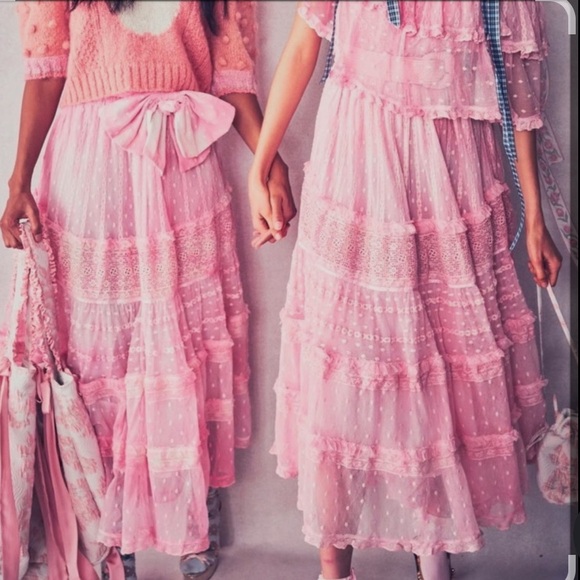 LoveShackFancy Coleman Fizz Lace Coquette Midi Skirt
